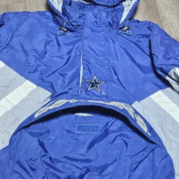 Vintage 90s Starter NFL Dallas Cowboys 1/2 Zip Pullover Hooded Jacket Quilted M